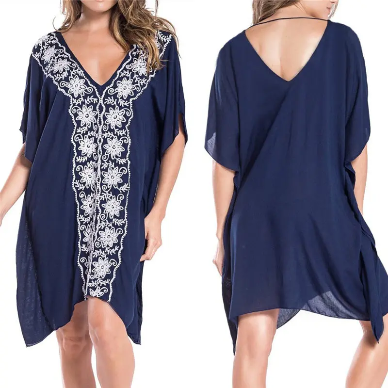 Embroidery Cotton Beach Caftan Tunic Beach Cover up Saida de Praia
