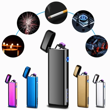 

Metal USB Electronic Lighter Portable Windproof Cigarette Lighter Electronic Gadgets Dual Arc Pluse Plasma Lighter for Kitchen