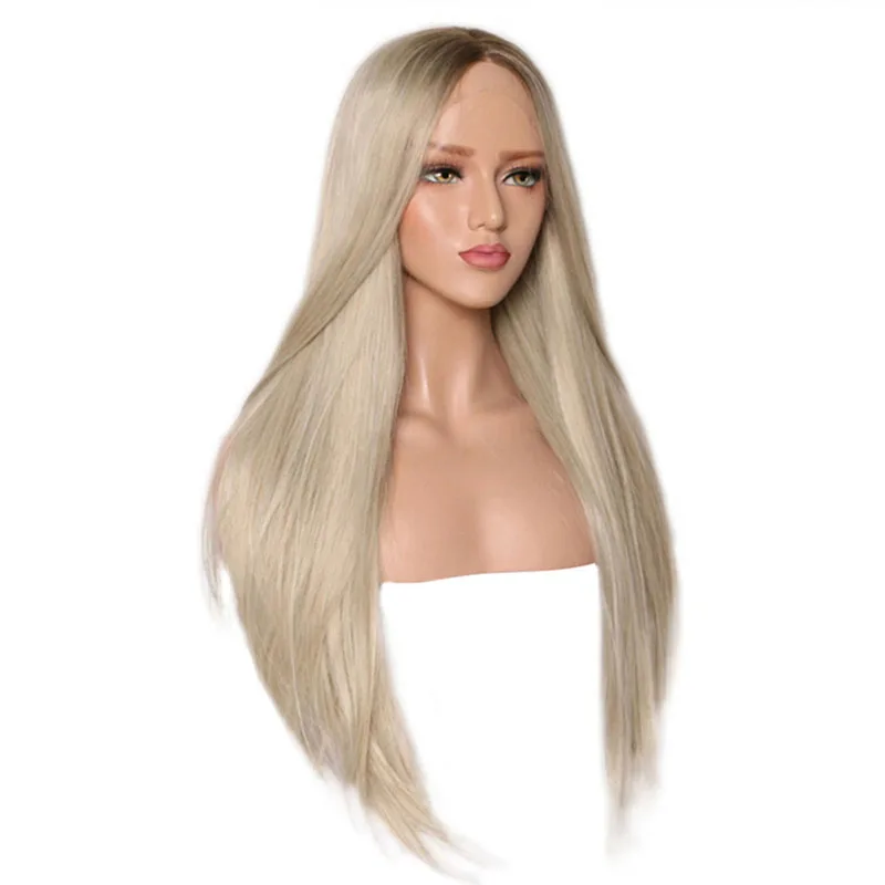 Charisma Glueless Wig Straight Hair Ombre Blonde Lace Front Wig Short Brown Roots Full Density Synthetic Wigs For Black Women
