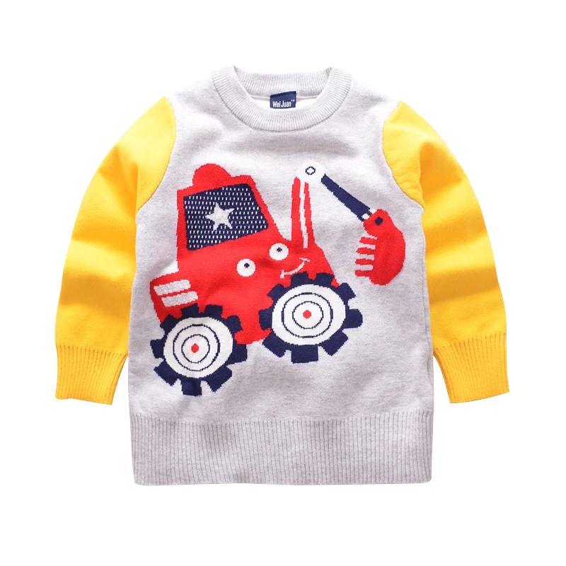 New Autumn Boys Sweater Car Pattern Kids Pullover Long Sleeve O-Neck Thick Sweater Winter Warm Boys Clothes 2-6T Boys Clothing (2)