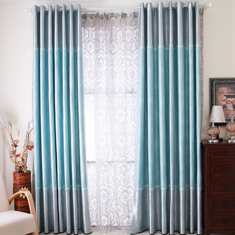 High Quality Blackout Curtain Free Shipping! 2 Pieces/Lot Blue 85 Shading Rate Embossed