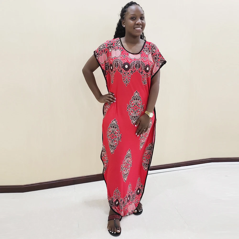 Африканский Дашики печати повседневное короткий рукав Красное Длинное Платье африканские платья для женщин