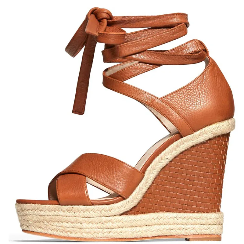 Rome Gladiator Solid White Lace-up Cross-Tied Platform Super High Wedges Heels Ankle-Wrap Leisure Fashion Concise Summer