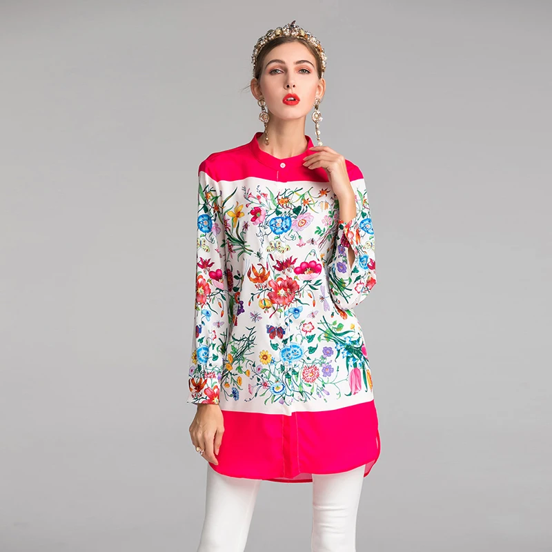 

Newest Summer Fashion 2019 Runway Designer Blouse Shirt Women's Long Sleeve Charming Floral Print Plus size Shirt