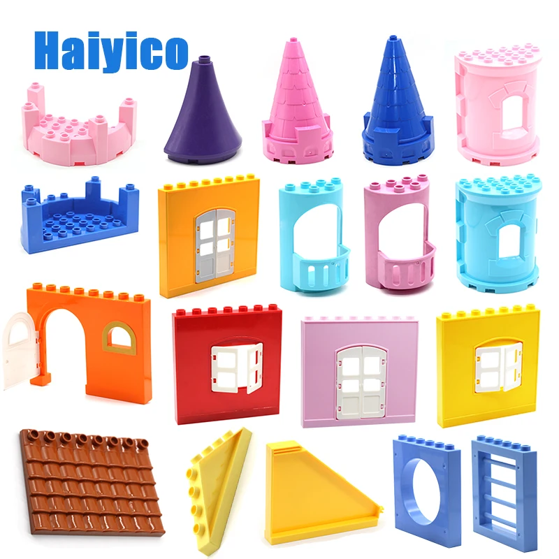 

Big Building Blocks Castle Tower Door Wall Roof House Model Accessories Bricks Compatible with Duplo Set Figure Toys Baby Gift