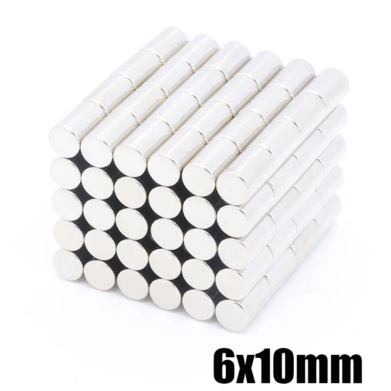 

50pcs 6x10 mm N35 Round Super Strong Magnet 6*10 Powerful Rare Earth Permanent Neodymium Magnets 6 x 10 mm