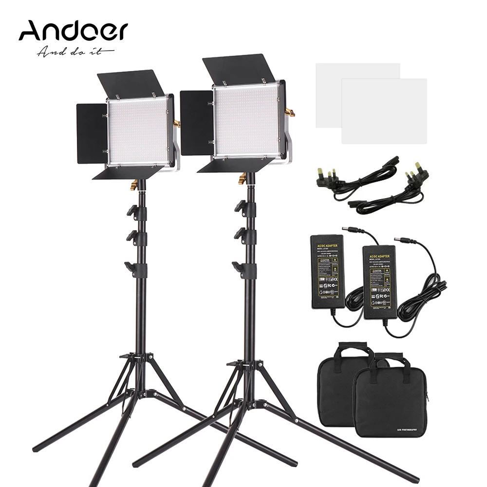 

Andoer 2 Packs 78.7 Inch LED Video Light Stand Kit 660 LEDs Bi-Color Light U Bracket+Barndoor for Studio Video Outdoor Shooting