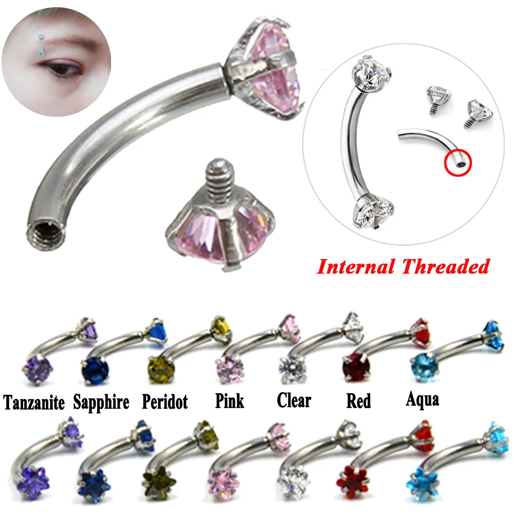 

1PC Surgical Steel Eyebrow Gem Curved Ring Eyebrow Pircing Curved Barbell Banana Piercings Star&Round Zircon Labret Belly Ring