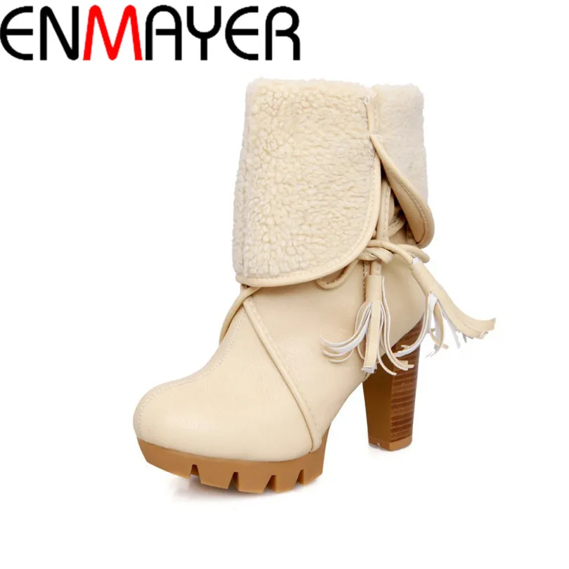 

ENMAYER  Fashion Women Ankle Boots New Arrivals Thick High Heels Round Toe Platform Spring Winter Shoes Motorcycle Boots