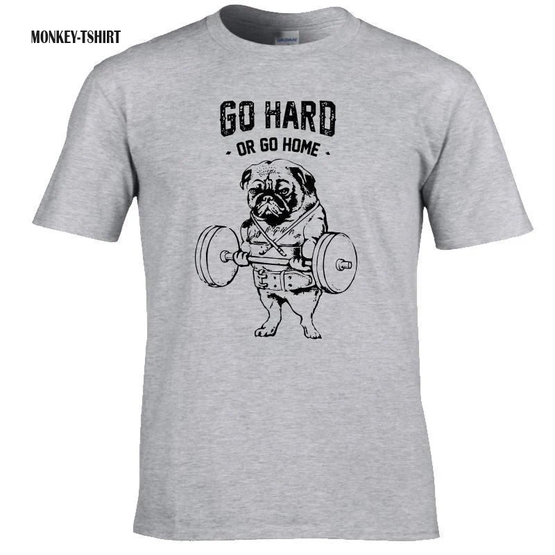 strong Pug puggle puppy dog short sleeve power lifting dead lift mens t shirt | Мужская одежда