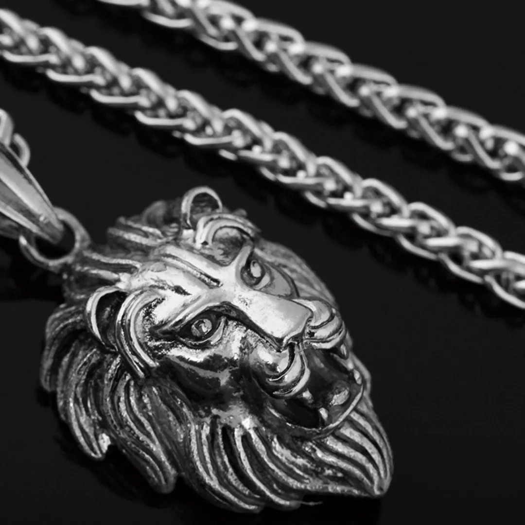 Men's Stainless Steel Luminous Glowing In The Dark Lion Head Pendant Necklace