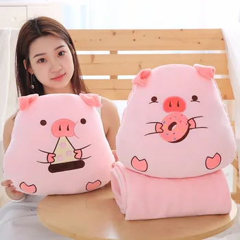 

1pc 38cm*40cm Cartoon Pig Plush Pillow Stuffed Soft Cute Plush Pig Pillow Blanket 2 in one Birthday Gifts Home Decoration