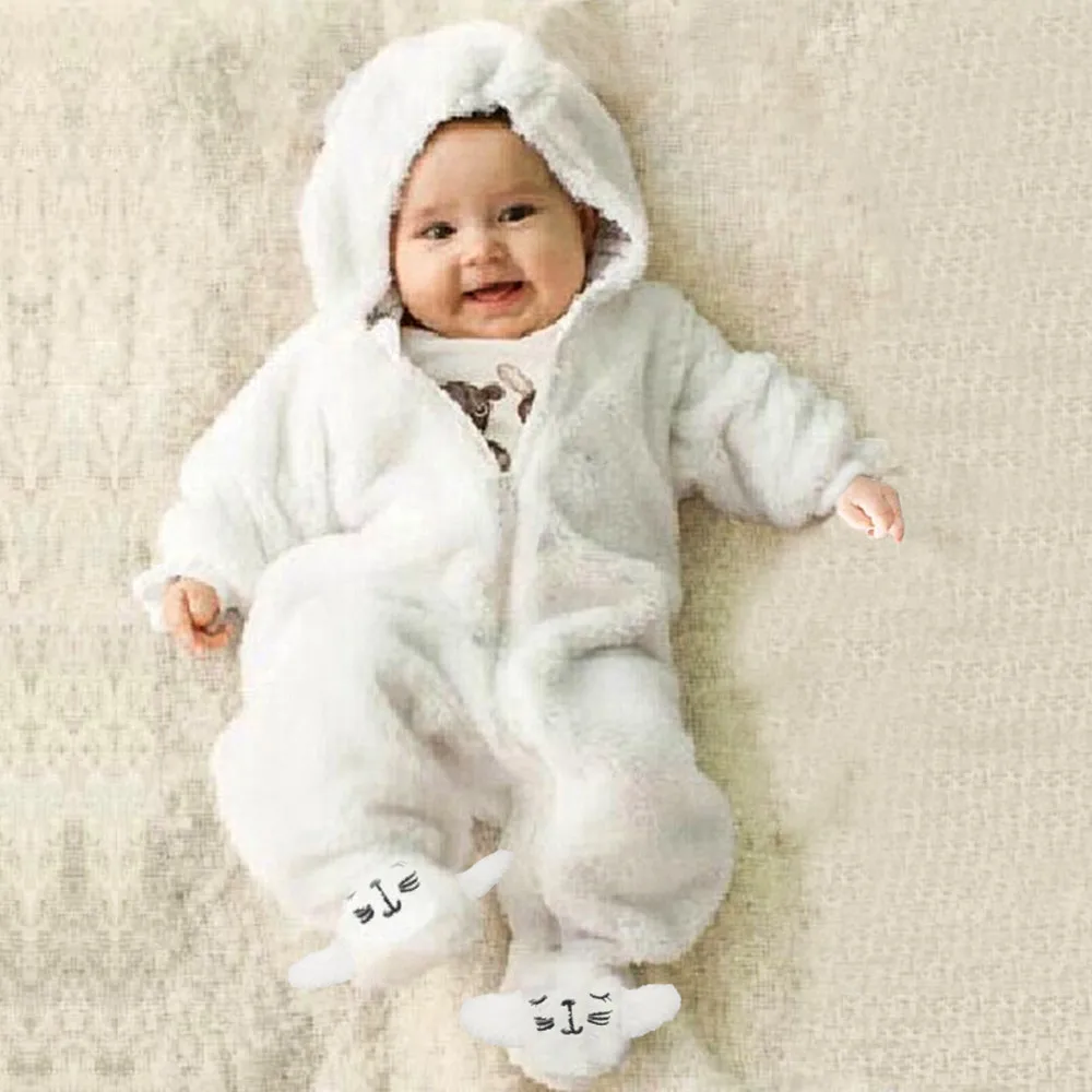 winter baby costume Newborn infantil Baby Boy Girl pajamas kids Hooded Cartoon Flannel Romper Jumpsuit Warm Clothes#Tc83
