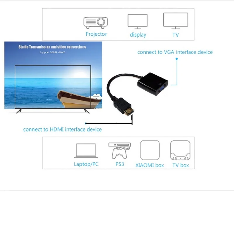 Ноутбук к проектору hdmi к vga кабель конвертер адаптер hdmi vga видео конвертер hdmi-vga кабель мужчин и женщин