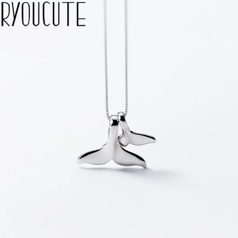

RYOUCUTE 100% Real Pure 925 Sterling Silver Jewelry Vintage Korean Cute Mermaid Tail Necklaces For Women Wedding Kolye Collares