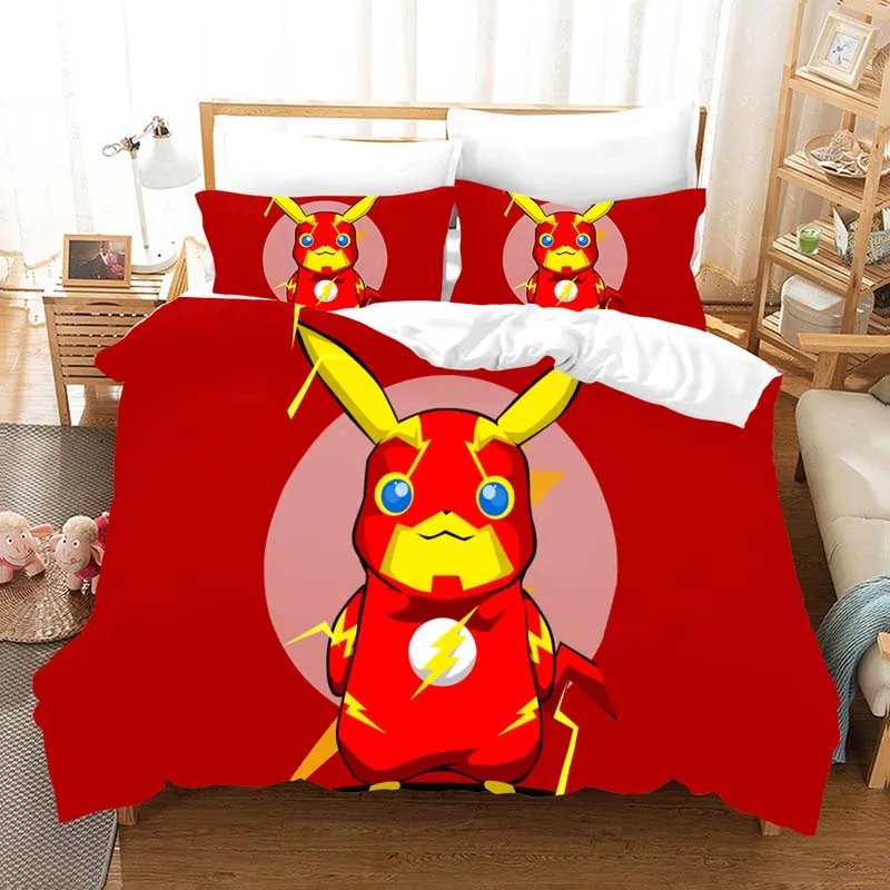 Pokemon Cartoon anime 3d bedding set Duvet Covers Pillowcases pikachu 3pcs Anime comforter bedding sets bedclothes bed linen - Цвет: 13