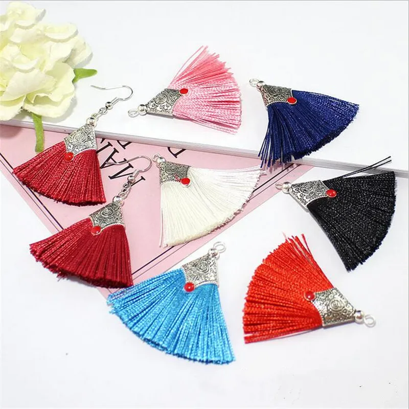 

2pcs/lot 50mm charms silk tassel for earrings bag jewelry making diy fan tassels with ring pendant accessories jewelry findings