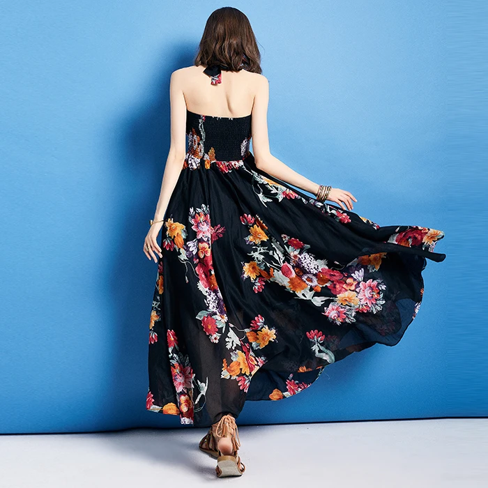 ARTKA, летние женские платья, винтажное платье на бретельках, платье без рукавов с цветочным принтом, длинное платье с эластичной резинкой на талии LA12298X