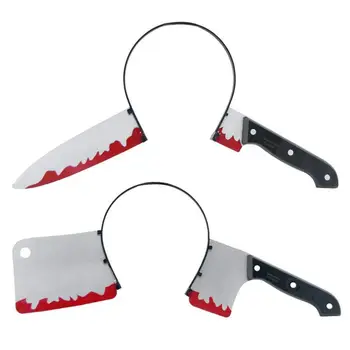 

2pcs Scary Halloween Props Through Head Bloody Headband Hairband Hair Hoop Horror Party Costume Accessories Trick Toy Hallowee