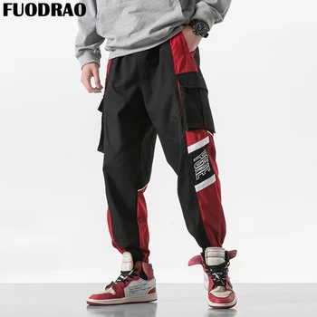 

FUODRAO Hip Hop Streetwear Color Patchwork Pockets Cargo Pants Men Harajuku Men Jogger Ankle-Length Harem Pants Bottoms K171