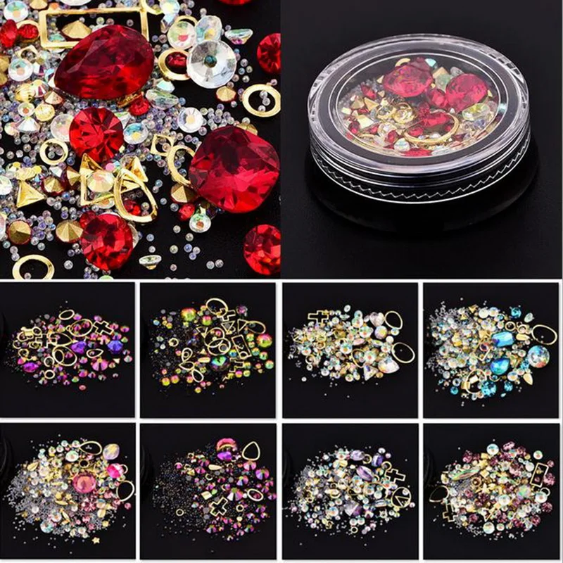 Manooby 1 коробка ногти &quotсделай сам&quot аксессуары 3D Красочные Стразы округлые