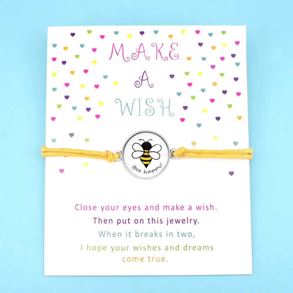 

Save the Bees Charm Card Bracelets Happy Flamingos Animal Love Jewelry Yellow Wax Cords Suede Women Men Girl Boys Unisex Gift