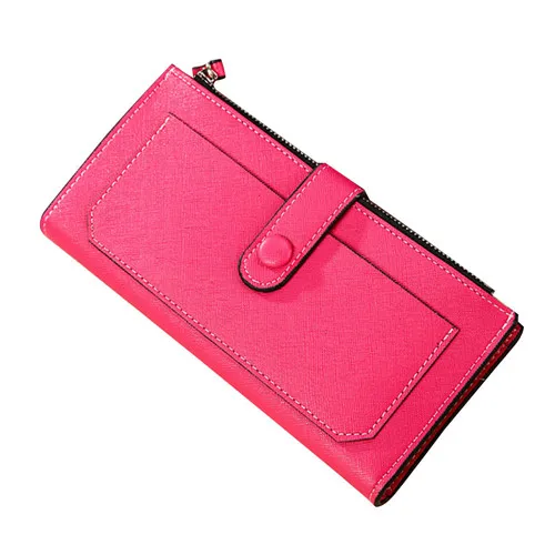 Hot Pink Длинный женский кошелек, модный клатч из искусственной кожи, держатель для карт чехол, кошелек, повседневный однотонный, на молнии, кнопка-застежка, сумочка - Цвет: Hot Pink