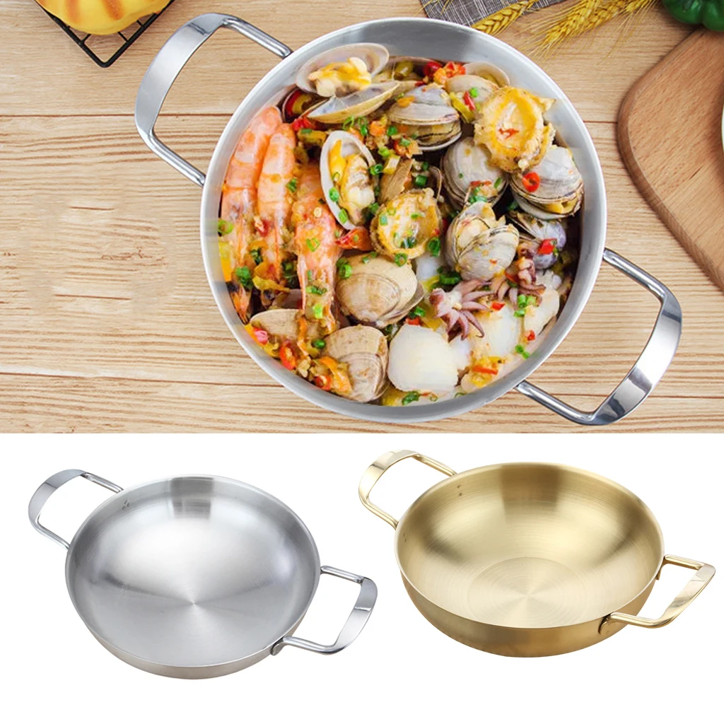 Stainless Steel Paella Pan Gratin Pan Soup Stock Pot Cookware 18cm 20cm 22cm