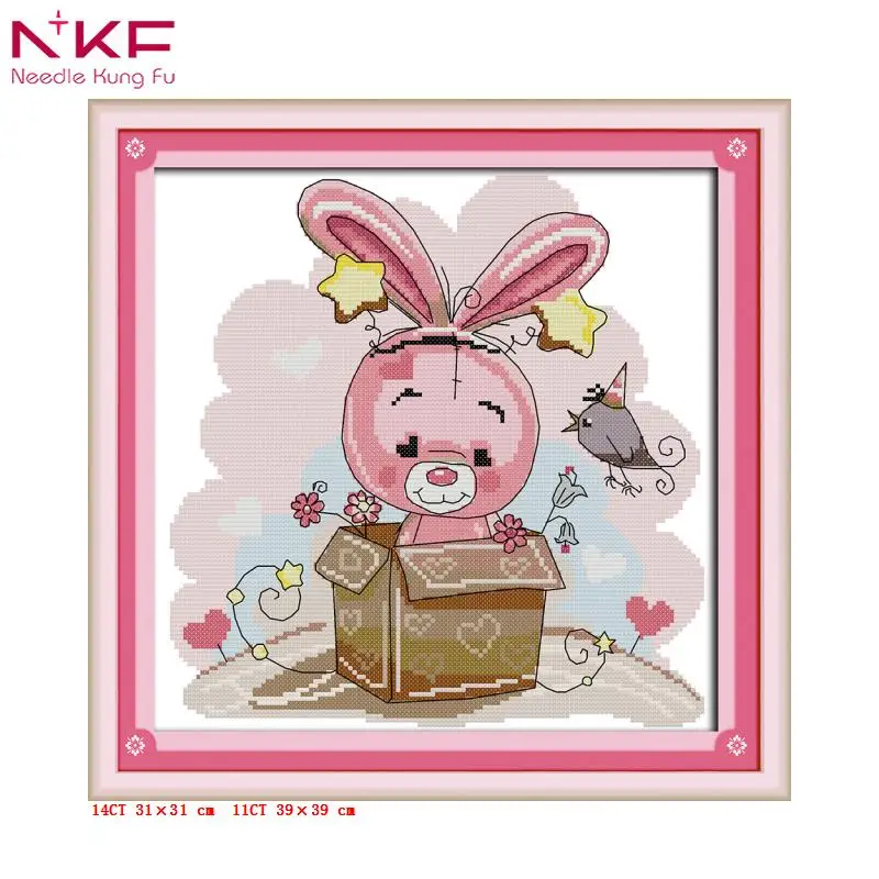 

NKF The rabbit in the box DIY hand embroidery cross stitch kits patterns printed canvas needlework set cartoon home decor