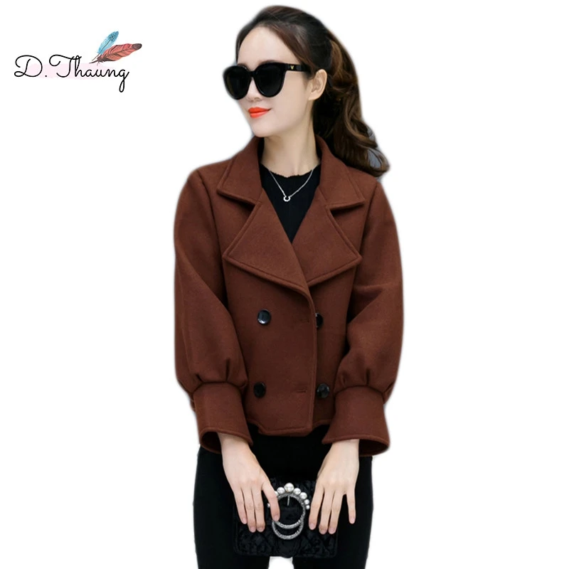 

Spring Women Woolen Coat 2019 New Short Thick Female Outerwear Double-Breasted Ladies Woolen Jacket Qw034