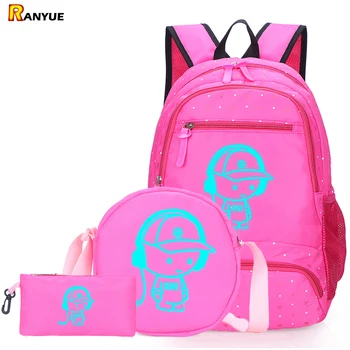 

3pcs/set large capacity women mochila anime luminous backpack school bag for teenagers girls kids backpack shoulder bags purse