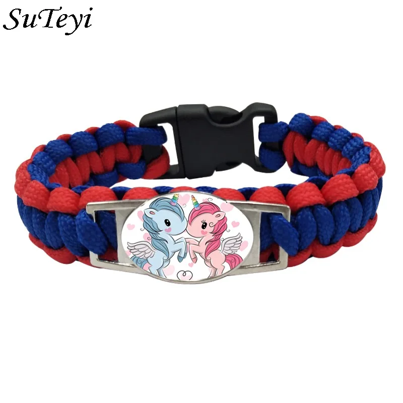 

Suteyi Lovely Unicorn Outdoor Survival Paracord Romantic Glass Cabochon Bracelets Women Girl Child Swimming Camping Gift