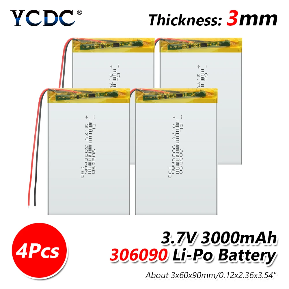 306090 3000 мАч 3,7 в поставка литиевая батарея литиевая полимерная аккумуляторная батарея для bluetooth-гарнитуры MP3 MP4 MP5 gps psp MID - Цвет: 4 PCS