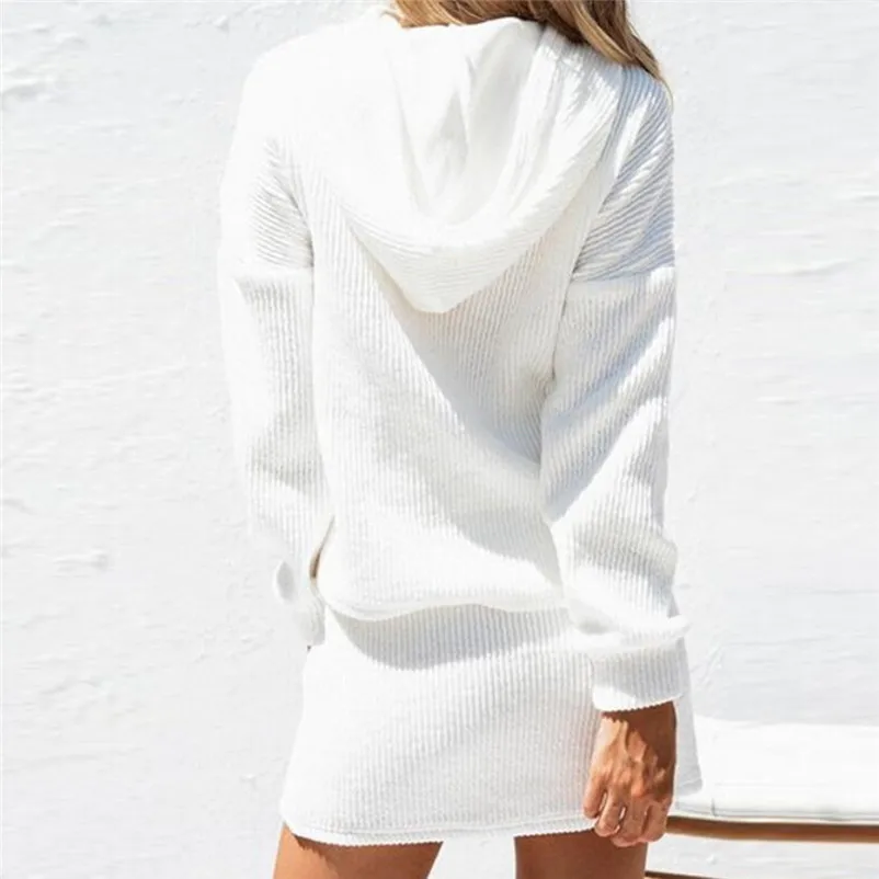 2018 autumn tracksuit for women Long Sleeve Solid Hooded Pocket Sweatshirt+Skirt Two Pieces Set conjuntos de mujer 3D05 (1)
