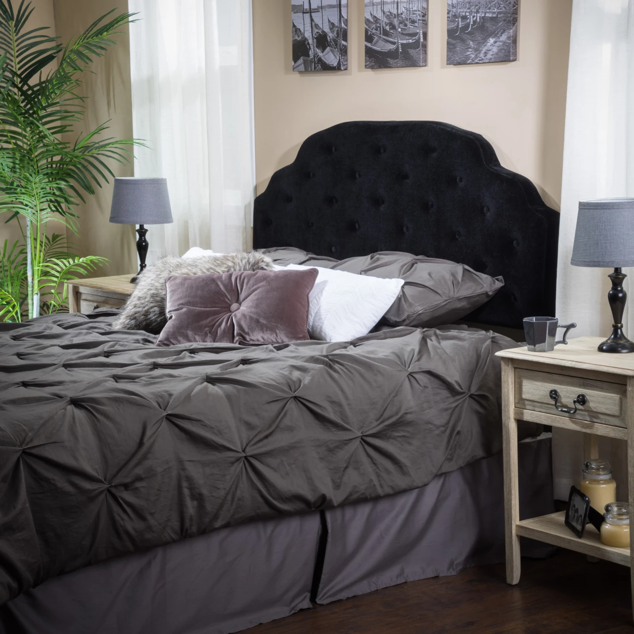 

Canton Queen to Full Black Suede Headboard
