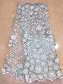 

High quality african green color tulle lace fabric/2018 newest designs net lace fabric with 3 d flowers applique for women dress