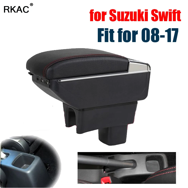 

RKAC BIGGEST+LUXURY+USB SWIFT Car armrest box central Storage content box Stowing tidying FIT FOR SUZUKI SWIFT CAR