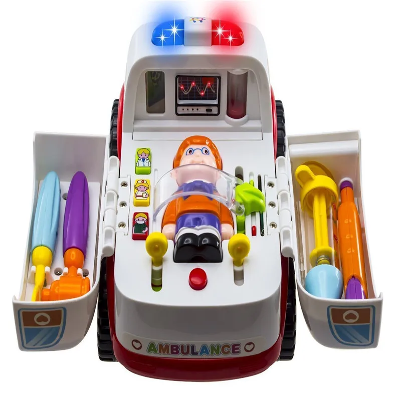 Ambulance Rescue Vehicle with Various Medical Equipment, Lights Music and Medical Sounds Driver and Patient Toy Set For Kids Children (1)