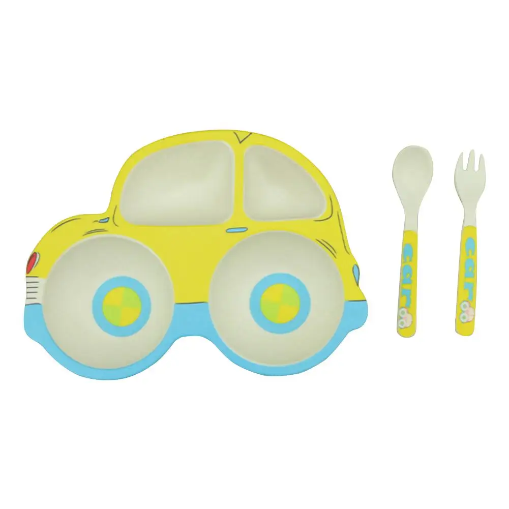 Infant Bamboo Fiber Feeding Plate Cute Car Shaped Wheat Straw Tableware For Baby Kids Dishes Children Plates With Spoon Fork Set Infant Bamboo Fiber Feeding Plate Cute Car Shaped Wheat Straw Tableware For Baby Kids Dishes Children Plates With Spoon Fork Set