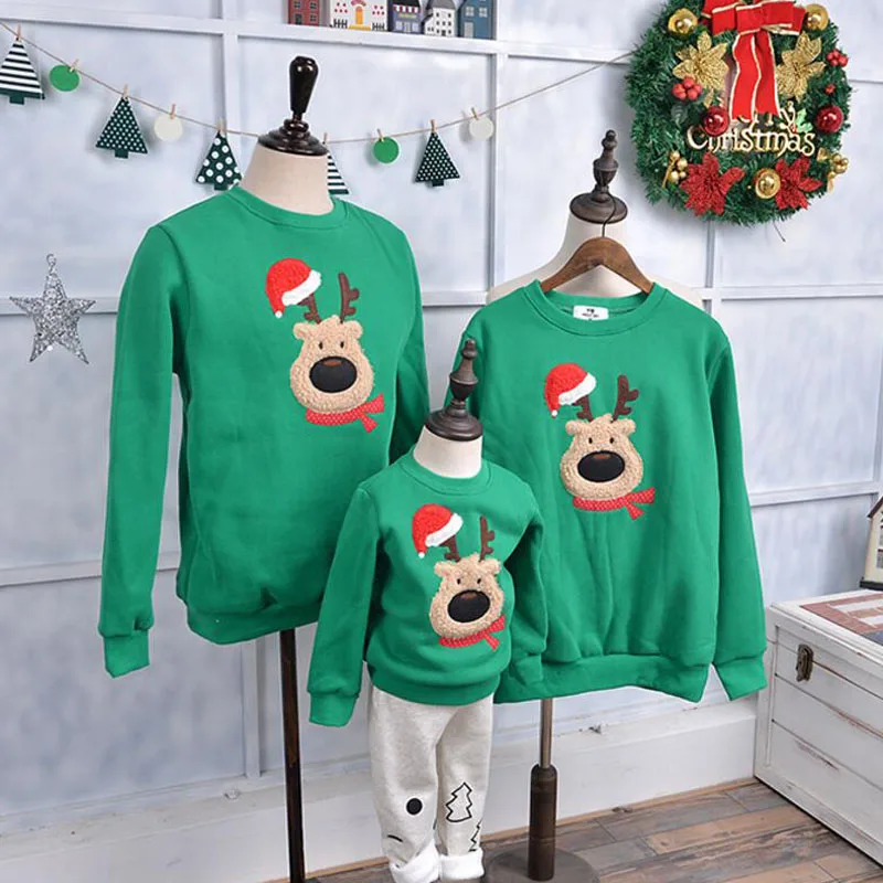 Одежда для семьи; коллекция года; зимний свитер с рождественским оленем; Детские рубашки; теплая одежда из флиса; Одинаковая одежда для мамы и дочки