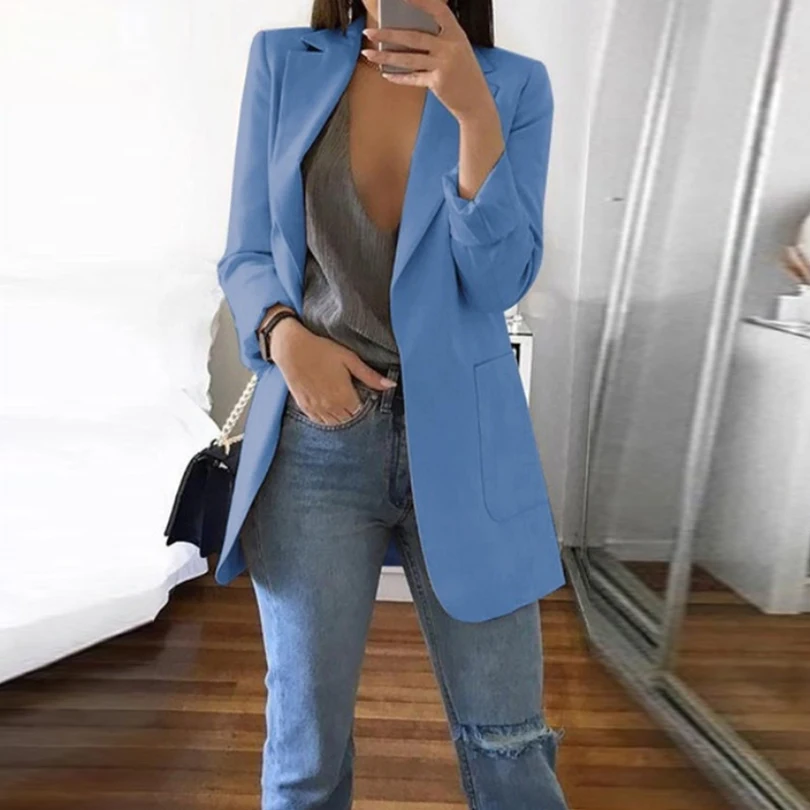 Sexy Pockets Black Women Blazer Autumn Suit Jacket Business Notched Ladies Blazer Fashion Casualsuits &Blazer Party Coat 2019