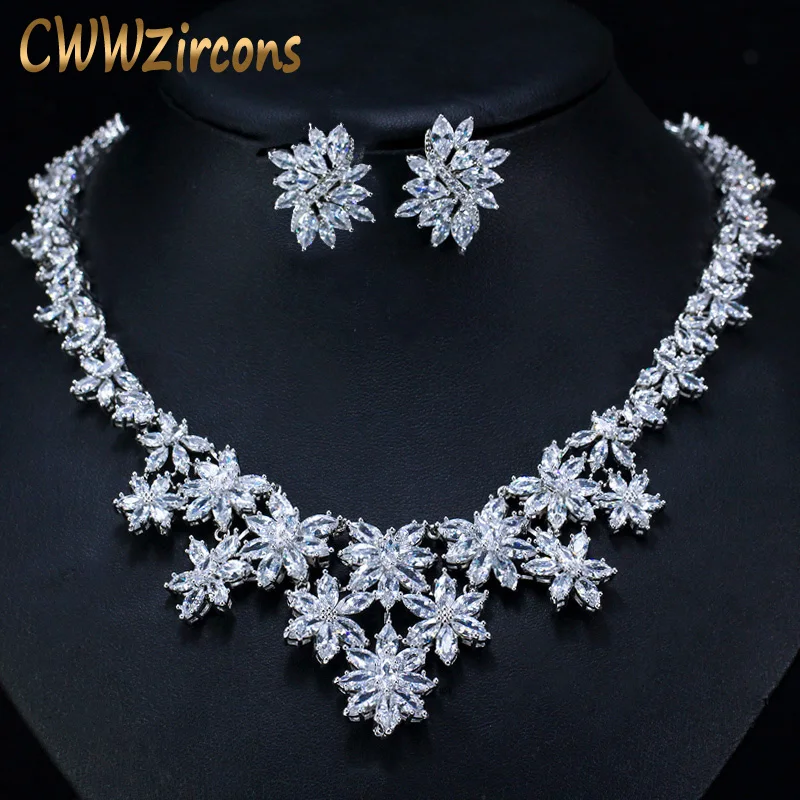 CWWZircons Gorgeous Cubic Zirconia Pave Big Flower Chokers Necklace Luxury Bridal Wedding Costume Jewelry Sets for Women T165 CWWZircons Gorgeous Cubic Zirconia Pave Big Flower Chokers Necklace Luxury Bridal Wedding Costume Jewelry Sets for Women T165