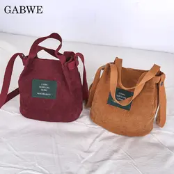 GABWE Дизайнерские Сумочки для покупок Высокое качество Женская эко-сумка Винтаж Вельвет сумки на ремне Новый вельвет ведро сумки на плечо