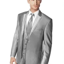 Серебристо-серый цвет Нотч Жених Смокинги для женихов Для мужчин Нарядные Костюмы для свадьбы Best человек Костюмы Пром Костюмы(куртка+ брюки для девочек+ жилет+ галстук