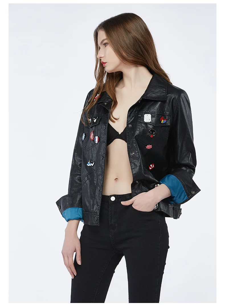 Veste De Marque Printemps 2017 Cuir Qualité Épaulette En Bonne Dames Nouveau Black Wj1009 Rue Perles Automne Mode Pu Base 4qtqIpv