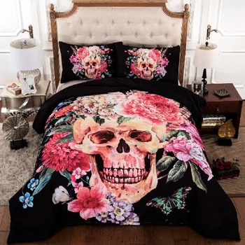 

horrible black flower skull twin king queen double full bedclothes bed cover bedspread pillowcase duvet cover set bedding set