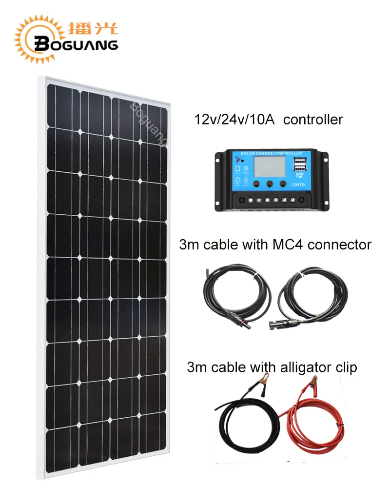 

Boguang 100w solar panel module Monocrystalline silicon cell 10A USB controller MC4 connector cable 12v battery power charger