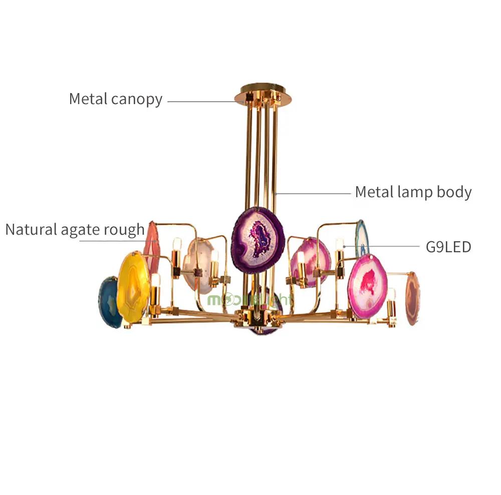 Современный красочный агат камень, металл 6/8/10 глав люстра творческая личность Роскошный дизайнерский арт G9 с украшением в виде кристаллов в спальню