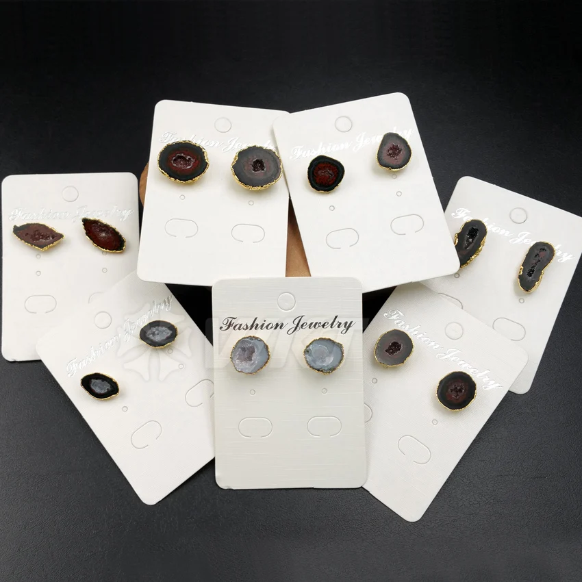 WT-E330,, натуральный жеод, кварцевый камень, серьги, высокое качество, Geode a-ворота, с золотым цветом, для женщин, серьги, ювелирные изделия