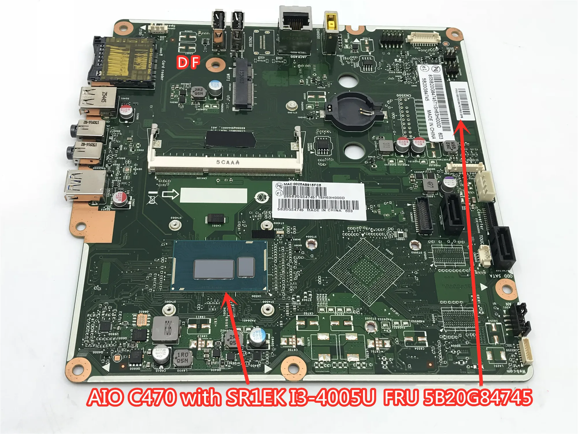 

Free Shipping For Lenovo AIO C470 laptop motherboard with SR1EK I3-4005U DDR3 FRU/PN: 5B20G84745 fully tested